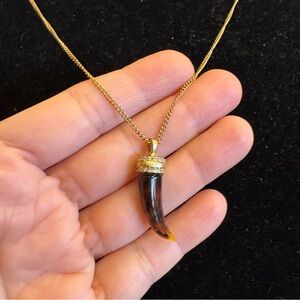 J Crew Tortoise Horn Necklace Gold Tone Chain